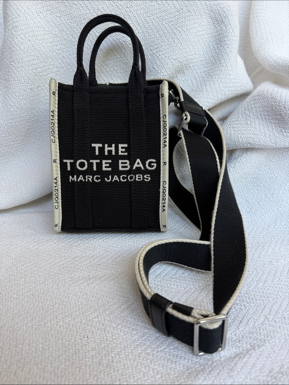 Marc Jacobs Black Mini Tote Bag with White Trim and Logo